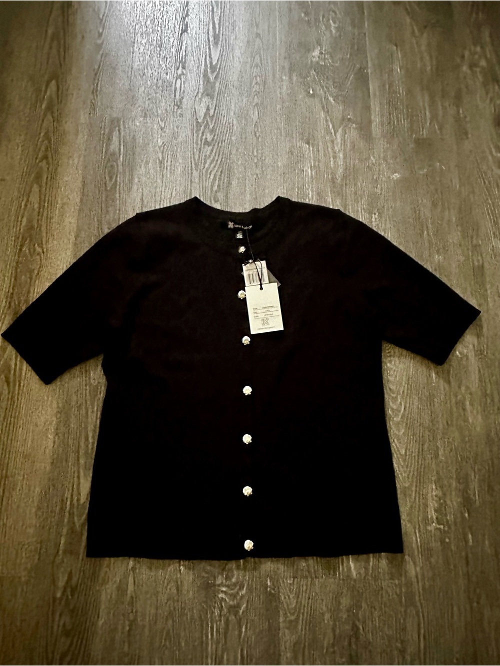 Cable & Gauge Black Short-Sleeve Button Cardigan